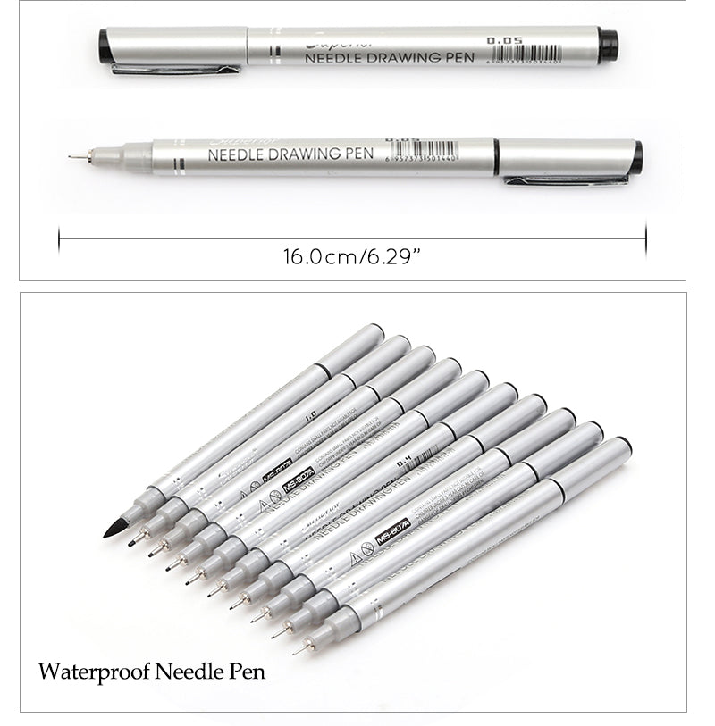 Micron Waterproof Drawing Pen Set - 10 Pens of different tips needed for any artwork