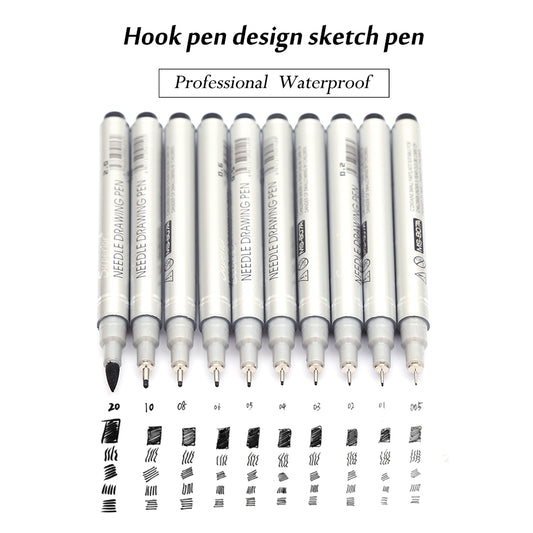 Micron Waterproof Drawing Pen Set - 10 Pens of different tips needed for any artwork